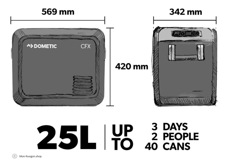 Ma Malle d'Enfer - kits d'aménagement de voitures en van aménagé -glacière / mini réfrigérateur Dometic 25L - capacité